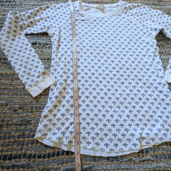 Billabong Thermal Pajama Top M Cream Blue Red Crew Neck L/S Loungewear Relaxatio - Picture 4 of 6